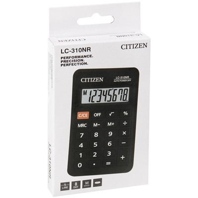 Калькулятор карманный Citizen "LC310NR", 8-разрядный, 69 х 115 х 23 мм, питание от батарейки, чёрный