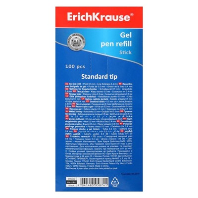 Стержень гелевый 0,5 мм, ErichKrause Standard, для ручек R-301 Gel Matic и др,, 129 мм, чернила чёрные