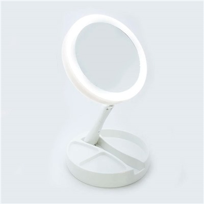 Зеркало для макияжа с подсветкой YT-M512A, БЕЛОЕ (d=15см, max высота 28см)