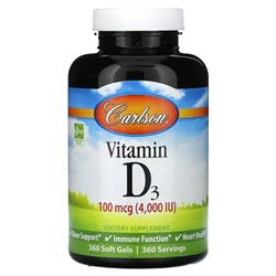 Carlson Vitamin D3, 100 mcg (4,000 IU), 360 Soft Gels