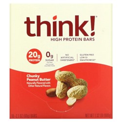 Think! High Protein Bars, Chunky Peanut Butter, 10 Bars, 2.1 oz (60 g) Each