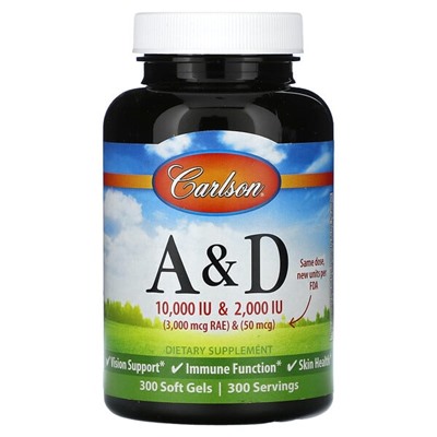 Carlson Vitamins A & D, 300 Soft Gels