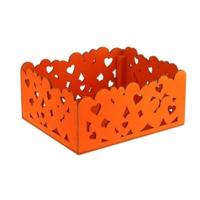 Подарочный ящик деревянный 18*15*9 см Сердца оранжевый 230571