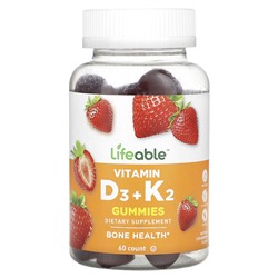 Lifeable Vitamin D3 + K2 Gummies, Natural Strawberry, 60 Gummies