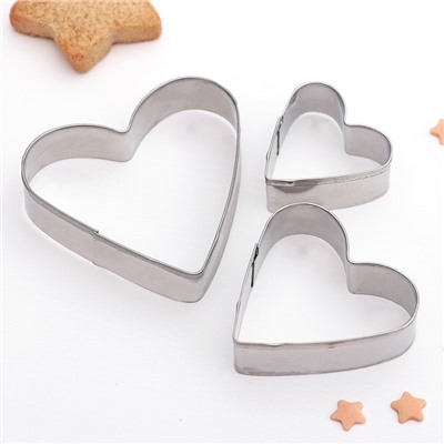 Набор форм для вырезания печенья «Сердечко», 3 шт, 6×6×1,8 см, цвет серебряный