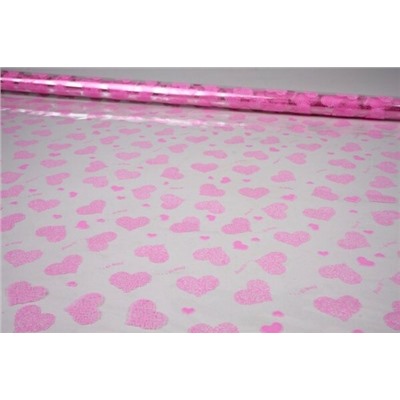 Пленка упаковочная прозрачная с рисунком для цветов и подарков в рулоне Сердца Love is 70 см Розовый