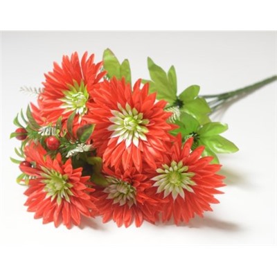 Искусственные цветы, Ветка в букете георгин с ягодой 9 веток (1010237)