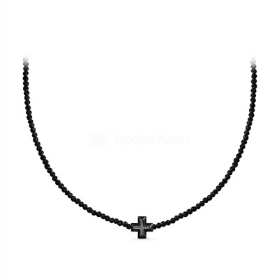 Браслет из серебра с гематитом и чёрной шпинелью родированный - Крест Бр-01гч