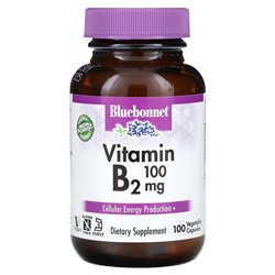 Bluebonnet Nutrition Vitamin B2, 100 mg, 100 Vegetable Capsules