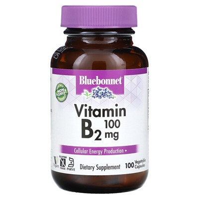 Bluebonnet Nutrition Vitamin B2, 100 mg, 100 Vegetable Capsules