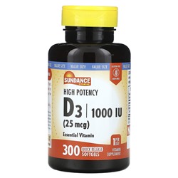 Sundance High Potency Vitamin D3, 25 mcg (1,000 IU), 300 Quick Release Softgels