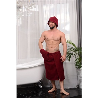 Полотенце САУНА махровое мужское подарочная упаковка бордовый