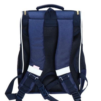 Ранец школьный Стандарт, 33 х 25 х 13 см, Grizzly, + мешок для обуви, плюшевый, синий