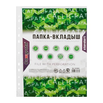 Файл-вкладыш А4, 40 мкм, Calligrata, глянцевый, вертикальный, 25 штук