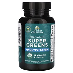 Dr. Axe / Ancient Nutrition Organic Super Greens + Multivitamin, 90 Tablets
