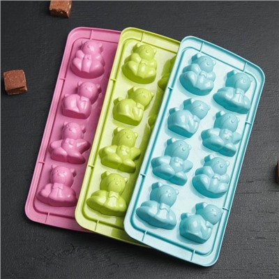 Форма для льда и шоколада «Зверята», 8 ячеек, 25×11×2,5 см, цвет МИКС