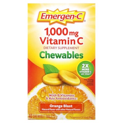 Emergen-C Vitamin C Chewables, Orange Blast, 500 mg, 40 Chewable Tablets