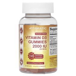 Vitamatic Vitamin D3 Gummies, Natural Peach Flavor, 2,000 IU (50 mcg), 120 Gummies