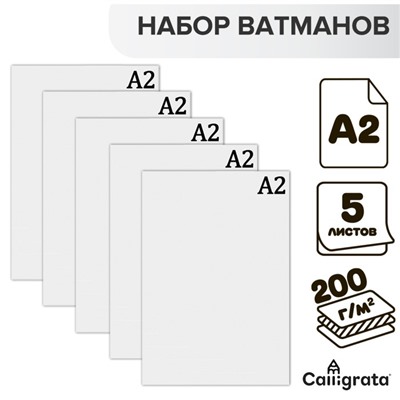 Набор ватманов чертёжных А2, 200 г/м², 5 листов