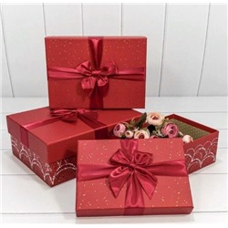 Набор новогодних подарочных коробок 3 в 1 прямоугольник 28*21*11 см С бантом красный 449782