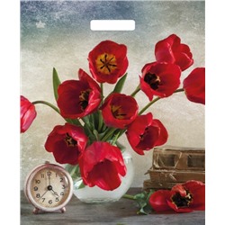 Полиэтиленовый пакет ПВД с вырубной ручкой 60 мкм 38*45 см Бордовые тюльпаны 50 шт
