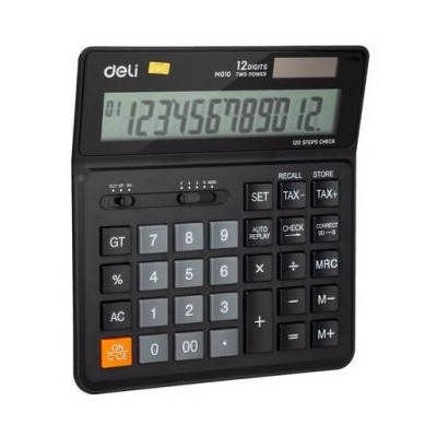 Калькулятор 12 разрядов EM01020 150,2х160,4х33 мм черный (1155285) (Функция вычисления налога) Deli {Китай}