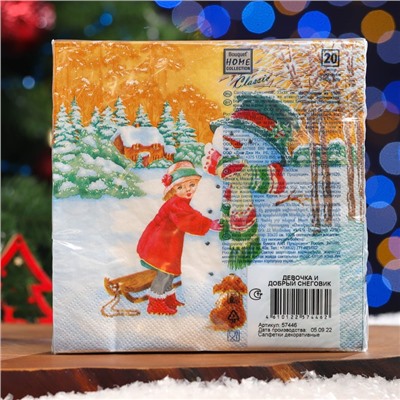 Салфетки бумажные  Home Classic "Девочка и лобрый снеговик", 3 слоя, 20 листов
