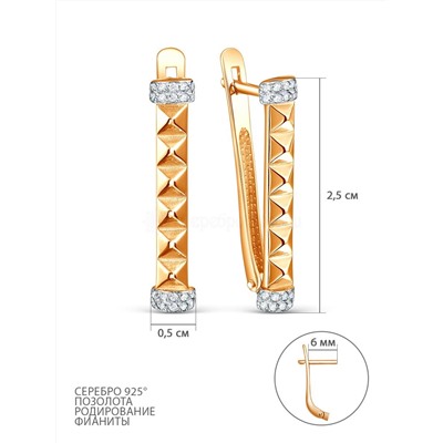 Серьги из золочёного серебра с фианитами и родированием 925 пробы 05-302-0246-01