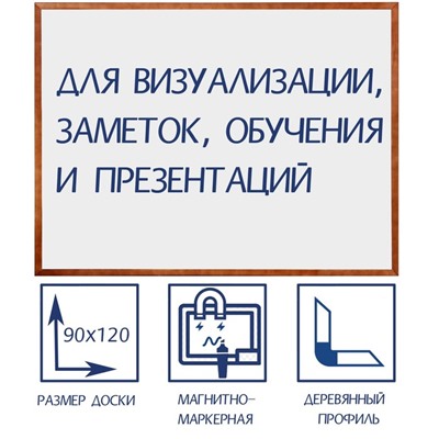 Доска магнитно-маркерная 90х120 см, Calligrata, в деревянной рамке (морилка темная)