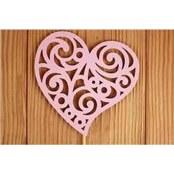 Топпер деревянный Сердце с вензелями (10*30 см) Розовый 152474