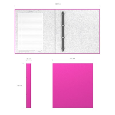 Папка на 4 кольцах А4, ErichKrause Neon, 35 мм, 1750 мкм, ламинированная, твердая обложка, розовая