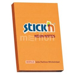 Бумага для заметок с клеевым краем 51х76 мм 100л неон оранжевый 70г/м2 21160 (822651) Hopax {Россия}