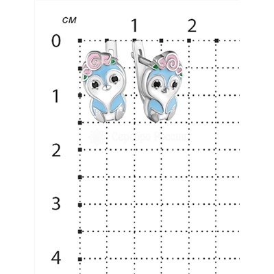 Серьги детские из серебра с эмалью и фианитами родированные