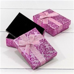 Подарочная коробка ювелирная С бантом 9*7*3 см Цветы блестящие розовый 443285