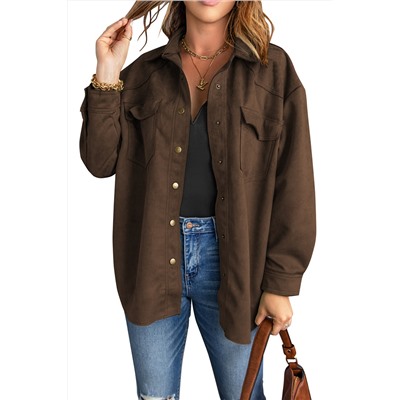 Brown Snap Button Up Suede Jacket