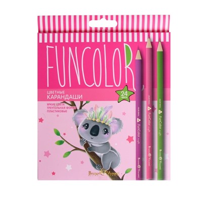 Карандаши 24 цвета BrunoVisconti FunColor, пластиковые, МИКС