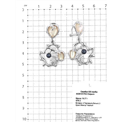 Серьги из серебра с перламутром и культ. жемчугом родированные
