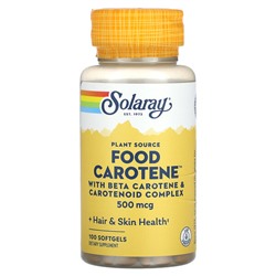 Solaray Plant Source, Food Carotene with Beta Carotene & Carotenoid Complex, 500 mcg, 100 Softgels