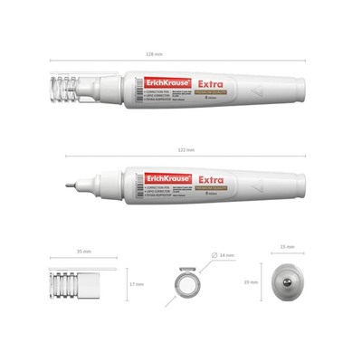 Корректор-ручка 8 мл, ErichKrause Extra, экономичный расход, металлический наконечник