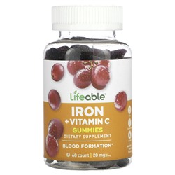 Lifeable Iron + Vitamin C Gummies, Natural Grape, 10 mg, 60 Gummies