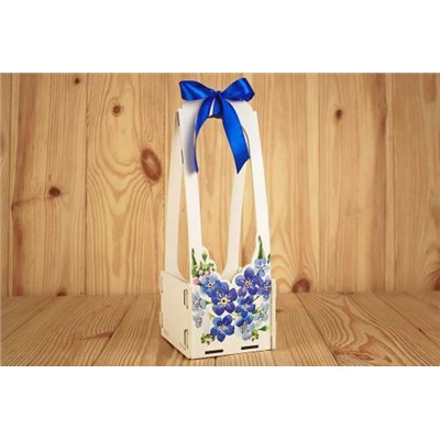 Кашпо подарочное деревянное "Голубые цветы" (11*11*29) под бутылку 15216