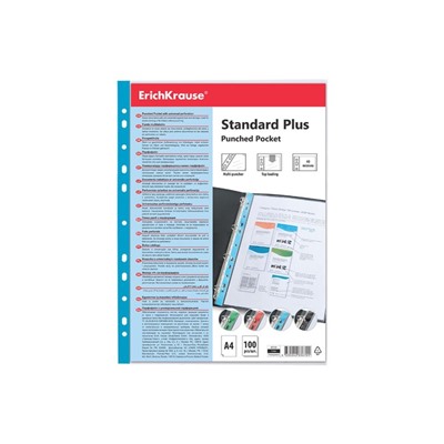 Файл-вкладыш А4, 40 мкм, ErichKrause Standard Plus, тиснение, вертикальный, с цветной полосой, 100 штук