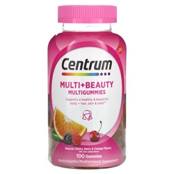 Centrum Multi + Beauty Multigummies, Natural Cherry, Berry & Orange, 100 Gummies