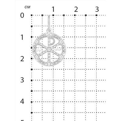 Подвеска религиозная из серебра с фианитом родированная - Хризма