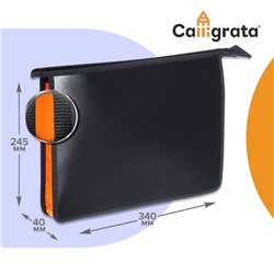 Папка пластиковая А4, 340 х 245 х 40 мм, молния сверху, пластиковая, Calligrata TOP, чёрная/оранжевая