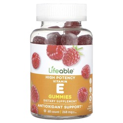 Lifeable Vitamin E Gummies, High Potency, Natural Raspberry, 134 mg, 60 Gummies