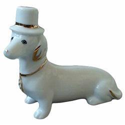 Фигура из фарфора Собака Такса в шляпе белая с золотом h 7,2см SH 159069