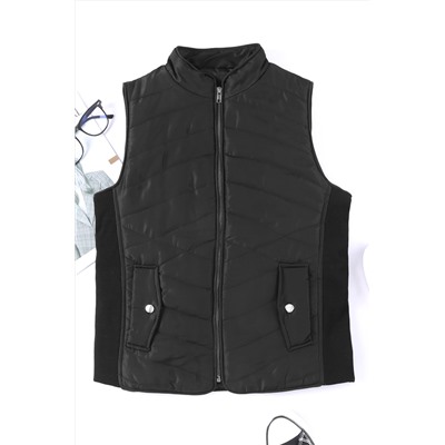 Black Zip-up Side Pockets Puffer Vest