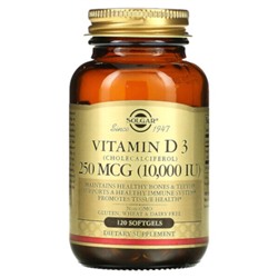 Solgar Vitamin D3 (Cholecalciferol), 250 mcg (10,000 IU), 120 Softgels