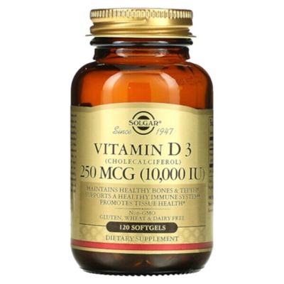 Solgar Vitamin D3 (Cholecalciferol), 250 mcg (10,000 IU), 120 Softgels